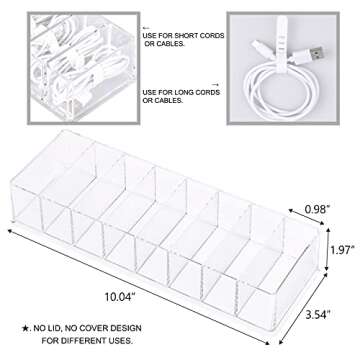 Yesesion 2 Pack Plastic Cord Organizer Box with 20 Wire Ties, Clear Cable Storage Case with 8 Compar...