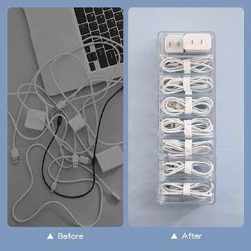 Yesesion 2 Pack Plastic Cord Organizer Box with 20 Wire Ties, Clear Cable Storage Case with 8 Compartments, Electronics Organizer for Office, Desk Accessories Storage for Stationery Supplies