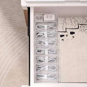 Yesesion 2 Pack Plastic Cord Organizer Box with 20 Wire Ties, Clear Cable Storage Case with 8 Compartments, Electronics Organizer for Office, Desk Accessories Storage for Stationery Supplies