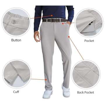 JMIERR Mens Golf Pants Slim Fit Stretch Dress Pants Running Travel Casual Pants for Men with Pockets Light Gray