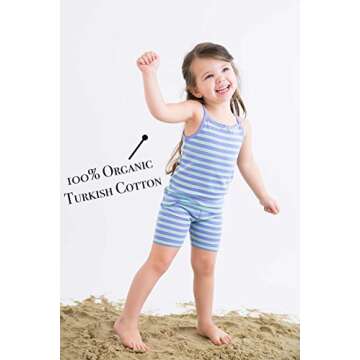 Skylar Luna Girl's Short Sleeve Stripe and Print Pajama Set - 100% Organic Cotton Shirt Shorts - GOTS Certified