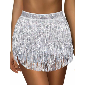 Glamorous Silver Sequin Skirt with Tassels for Women