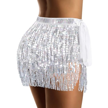 Glamorous Silver Sequin Skirt with Tassels for Women