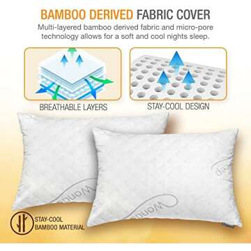 WonderSleep Premium Adjustable Loft [Queen Size 2-Pack] - Shredded Memory Foam Pillow for Home & Hotel Collection + Washable Removable Cooling Bamboo Derived Rayon Cover - 2 Pack Queen