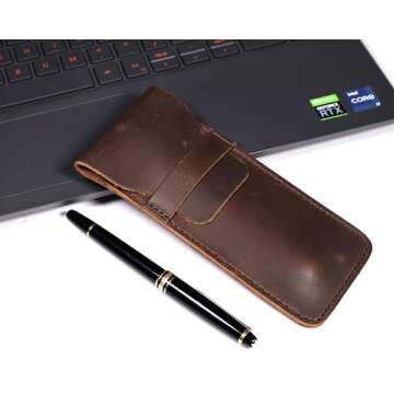 DK86 Genuine Leather Pen Case Holder Fountain Multi Pens Pouch Pen Protective Sleeve Cover - Large C...