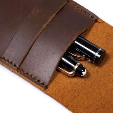 DK86 Genuine Leather Pen Case Holder Fountain Multi Pens Pouch Pen Protective Sleeve Cover - Large Coffee