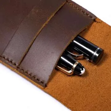 DK86 Genuine Leather Pen Case Holder Fountain Multi Pens Pouch Pen Protective Sleeve Cover - Large Coffee