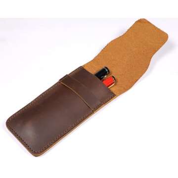 DK86 Genuine Leather Pen Case Holder Fountain Multi Pens Pouch Pen Protective Sleeve Cover - Large Coffee