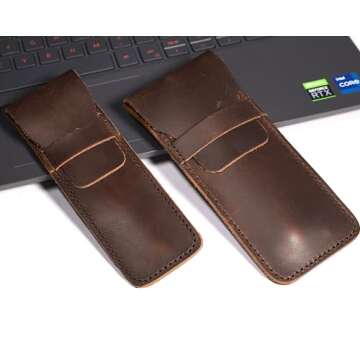 DK86 Genuine Leather Pen Case Holder Fountain Multi Pens Pouch Pen Protective Sleeve Cover - Large Coffee