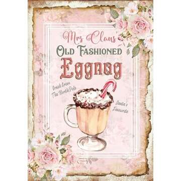 LYXDS Pink Christmas Eggnog Sign - Christmas Sign - Shabby Chic Metal Sign Tag 12"X 8" Inch Gift Plaque