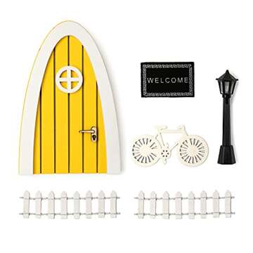 Enchanting Miniature Yellow Fairy and Elf Doors with Accessories for Magical Decor