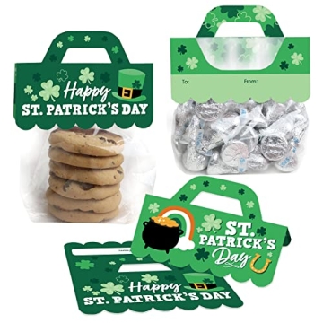 Big Dot of Happiness Shamrock St. Patrick's Day Candy Bags with Toppers - Set of 24