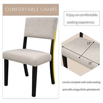 Merax 5-Piece Dining Set, Round Bottom Shelf, 4 Upholstered Chairs, Ideal for Kitchen, Dinning Room and Bar Table, Espresso, Beige