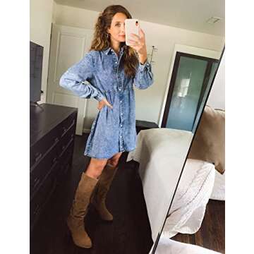 LookbookStore Dresses for Women Party Elegant Winter Dresses for Women 2024 Short Formal Dresses for Women Denim Dress Womens Babydoll Dress Bay Blue Size Small Size 4 6