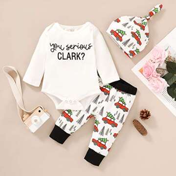 YOUNGER TREE Christmas 3Pcs Set Cute Newborn Infant Baby Boy Girl Clothes Romper Tops +Long Pants Outfit (18-24 Months, White)
