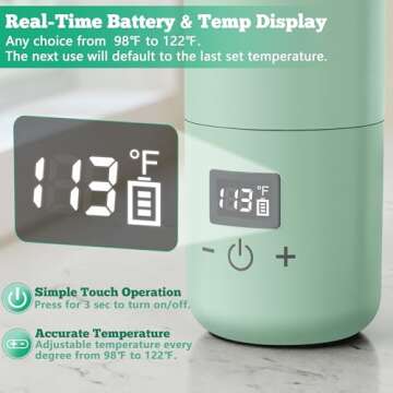 Veroline Portable Bottle Warmer for Travel, 10 Oz Baby Bottle Warmer with Adjustable Temp & Keep Warm for Formula, Breastmilk, Super Fast Charging & Cordless Milk Warmer, Rechargeable Water Warmer