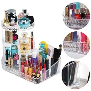 HATOLDLIY Readaeer 360 Degree Rotating Adjustable Makeup Organizer Cosmetics Lipsticks Perfumes Stor...