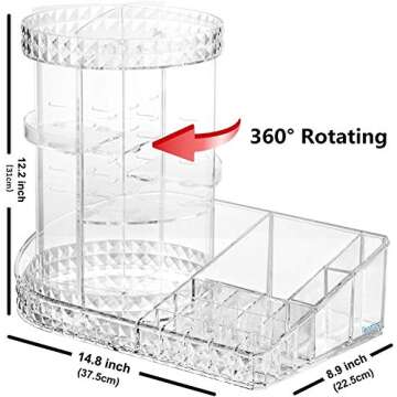 HATOLDLIY Rotating Adjustable Makeup Organizer - Clear
