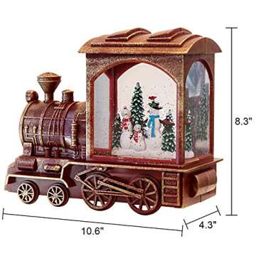 Eldnacele Singing Christmas Train Snow Globe with Music & Timer, Lighted-up Battery Operated Glittering Lantern for Christmas Table Centerpiece Decoration and Gift- Snowman