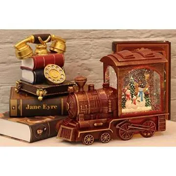 Eldnacele Singing Christmas Train Snow Globe with Music & Timer, Lighted-up Battery Operated Glittering Lantern for Christmas Table Centerpiece Decoration and Gift- Snowman