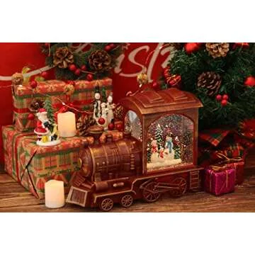 Eldnacele Singing Christmas Train Snow Globe with Music & Timer, Lighted-up Battery Operated Glittering Lantern for Christmas Table Centerpiece Decoration and Gift- Snowman