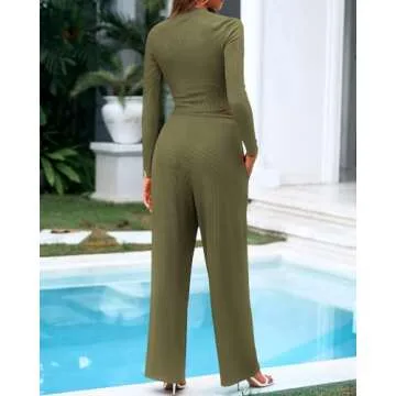 BTFBM Casual 2 Piece Sets For Women Fall Outfits Ribbed Knit Long Sleeve Crop Top Wide Leg Pants Matching Lounge Set