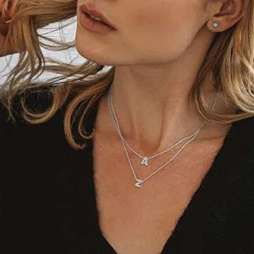 ChicSilver Initial Necklace for Women 925 Sterling Silver Necklace Dainty Tiny Cubic Zirconia CZ Letter A Initial Pendant Necklace Personalized Small Alphabet Jewelry Gifts