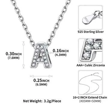 ChicSilver Initial Necklace for Women 925 Sterling Silver Necklace Dainty Tiny Cubic Zirconia CZ Letter A Initial Pendant Necklace Personalized Small Alphabet Jewelry Gifts