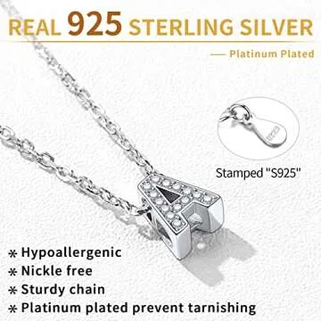 ChicSilver Initial Necklace for Women 925 Sterling Silver Necklace Dainty Tiny Cubic Zirconia CZ Letter A Initial Pendant Necklace Personalized Small Alphabet Jewelry Gifts