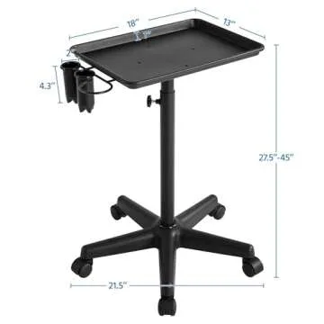 Yaheetech Rolling Salon Tray - Aluminum Trolley Cart Equipment on Wheels & Adjustable Height Mobile Beauty Salon Spa Stools Service Instrument Storage Tray w/Accessory Caddy - Black