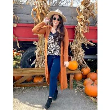 Kistore Womens Fashion Ladies Long Open Front Maxi Duster Cardigans Long Sleeve Lightweight Sweaters for Women Pumpkin Yellow S