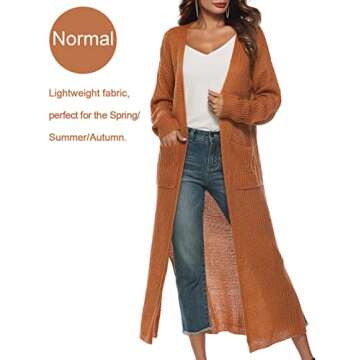 Kistore Womens Fashion Ladies Long Open Front Maxi Duster Cardigans Long Sleeve Lightweight Sweaters for Women Pumpkin Yellow S