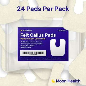 24-Pack U-Shaped Felt Callus Pads, 1/8” Thick, Effective Callus Protection and Relief, Ideal for F...