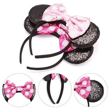 RCJERA Mommy and Me Mouse Ears Headbands - 2 Pcs Glitter Bow Headbands for Kids, Girls, Women, Birthday, Christmas, Cosplay, Princess