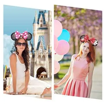 RCJERA Mommy and Me Mouse Ears Headbands - 2 Pcs Glitter Bow Headbands for Kids, Girls, Women, Birthday, Christmas, Cosplay, Princess