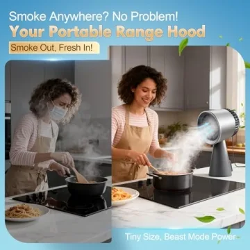 Portable Range Hood, Kitchen Exhaust Fan with 3-Speed, Large Oil Collection and Low Noise, Ductless ...