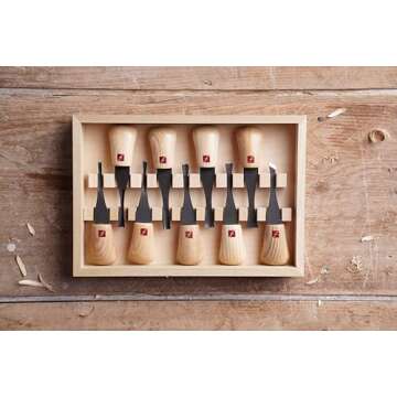 Flexcut Carving Tools Deluxe Palm Gouge Set FR405 | 9-Piece Set of Palm Tools | Razor-Sharp 1095 High Carbon Steel Blades | Ergonomic Ash Hardwood Handles | Made in the USA