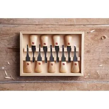 Flexcut Carving Tools Deluxe Palm Gouge Set FR405 | 9-Piece Set of Palm Tools | Razor-Sharp 1095 High Carbon Steel Blades | Ergonomic Ash Hardwood Handles | Made in the USA