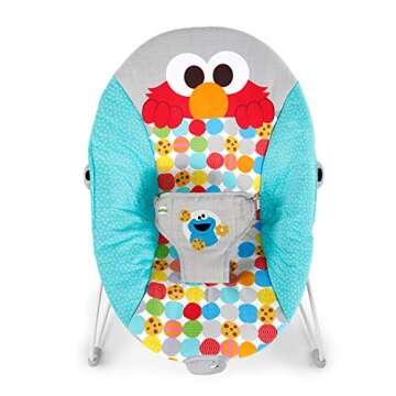 Bright Starts Sesame Street Baby Bouncer Soothing Vibrations Infant Seat - I Spot Elmo! with Cookie Monster and Big Bird - Removable-Toy Bar, 0-6 Months Up to 20 lbs