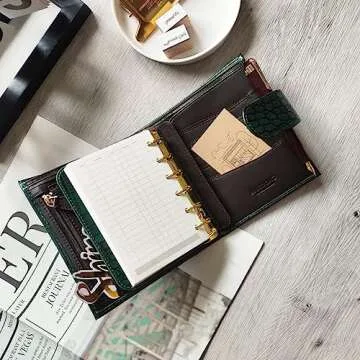 Burxxong A7 Organizer Genuine Leather Stalogy Rings Planner Pocket size Notebook with 20MM Binder Mini Agenda Diary (Green Crocodile)