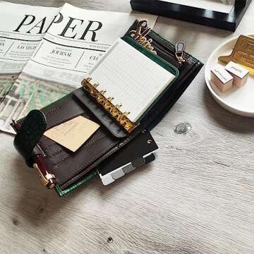 Burxxong A7 Organizer Genuine Leather Stalogy Rings Planner Pocket size Notebook with 20MM Binder Mini Agenda Diary (Green Crocodile)