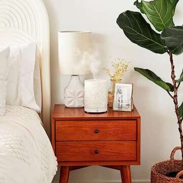 Edens Garden Terrazzo Essential Oil Diffuser – Ultrasonic Aromatherapy Natural Stone Diffuser with Auto Shut-Off & Light - Stylish Cool Mist Humidifier for Large Rooms, Home & Office - White, 130 ml