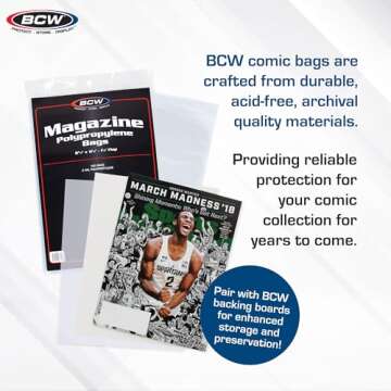 BCW Magazine Bags - 1 Pack of 100 | Acid-Free, Crystal Clear Polypropylene Sleeves for Archival-Qual...