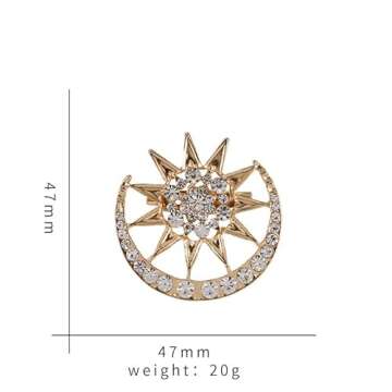 Sparking Sunshine Sun Cresent Moon Brooch Pin Crystal Sun with Moon Lapel Pin Charm Clothes Accessor...