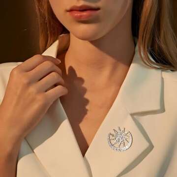 Sparking Sunshine Sun Cresent Moon Brooch Pin Crystal Sun with Moon Lapel Pin Charm Clothes Accessories Fashion Bag Hat Jacket Badges (gold)