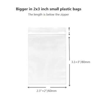 2''x 3'', (Pack of 100) Small Clear Poly Zipper Bags 2 Mil Reclosable Zipper Lock Storage Plastic Ba...