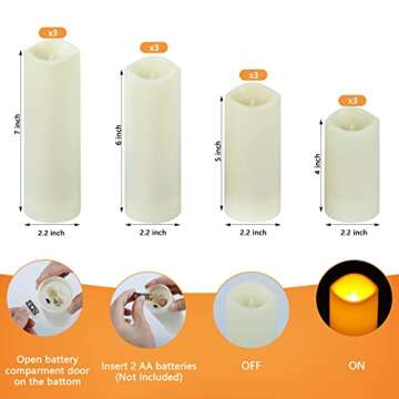 crowm Flickering Flameless Candles with Remote, Battery Operated Timer LED Votive Candles, Outdoor Waterproof Pillar Ivory Candles Light for Christmas Halloween Decor - Set of 12