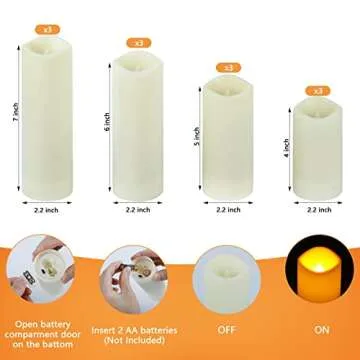 crowm Flickering Flameless Candles with Remote, Battery Operated Timer LED Votive Candles, Outdoor Waterproof Pillar Ivory Candles Light for Christmas Halloween Decor - Set of 12