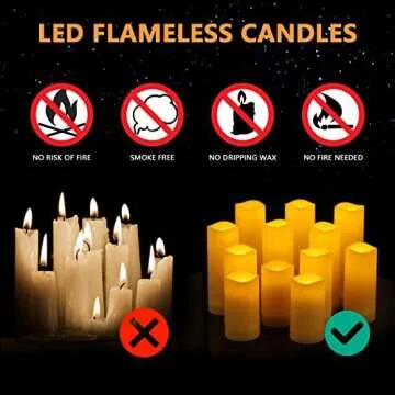 crowm Flickering Flameless Candles with Remote, Battery Operated Timer LED Votive Candles, Outdoor Waterproof Pillar Ivory Candles Light for Christmas Halloween Decor - Set of 12