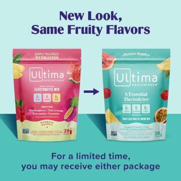 Ultima Replenisher Daily Electrolyte Powder Drink Mix – Tropical Variety and 5-Flavor Variety, 20 ...